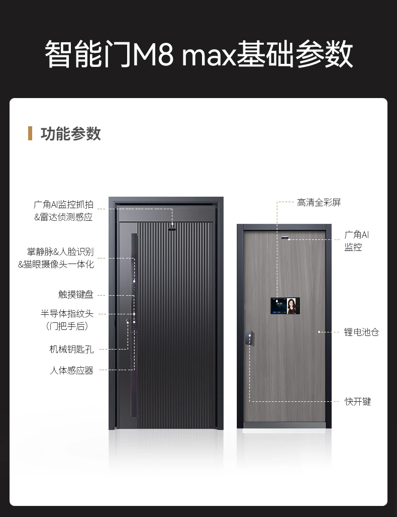 天能智能门M8max旗舰版︱Ai三摄 内外可视