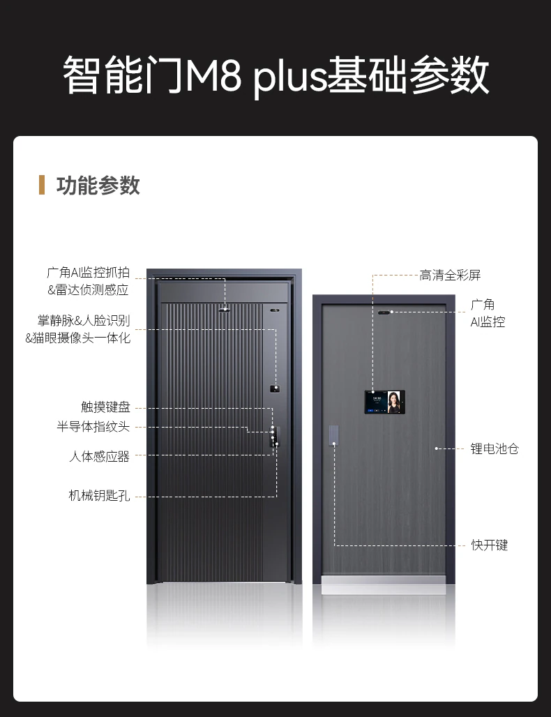 天能智能门M8plus升级版︱精雕铸铝 Ai三摄监控